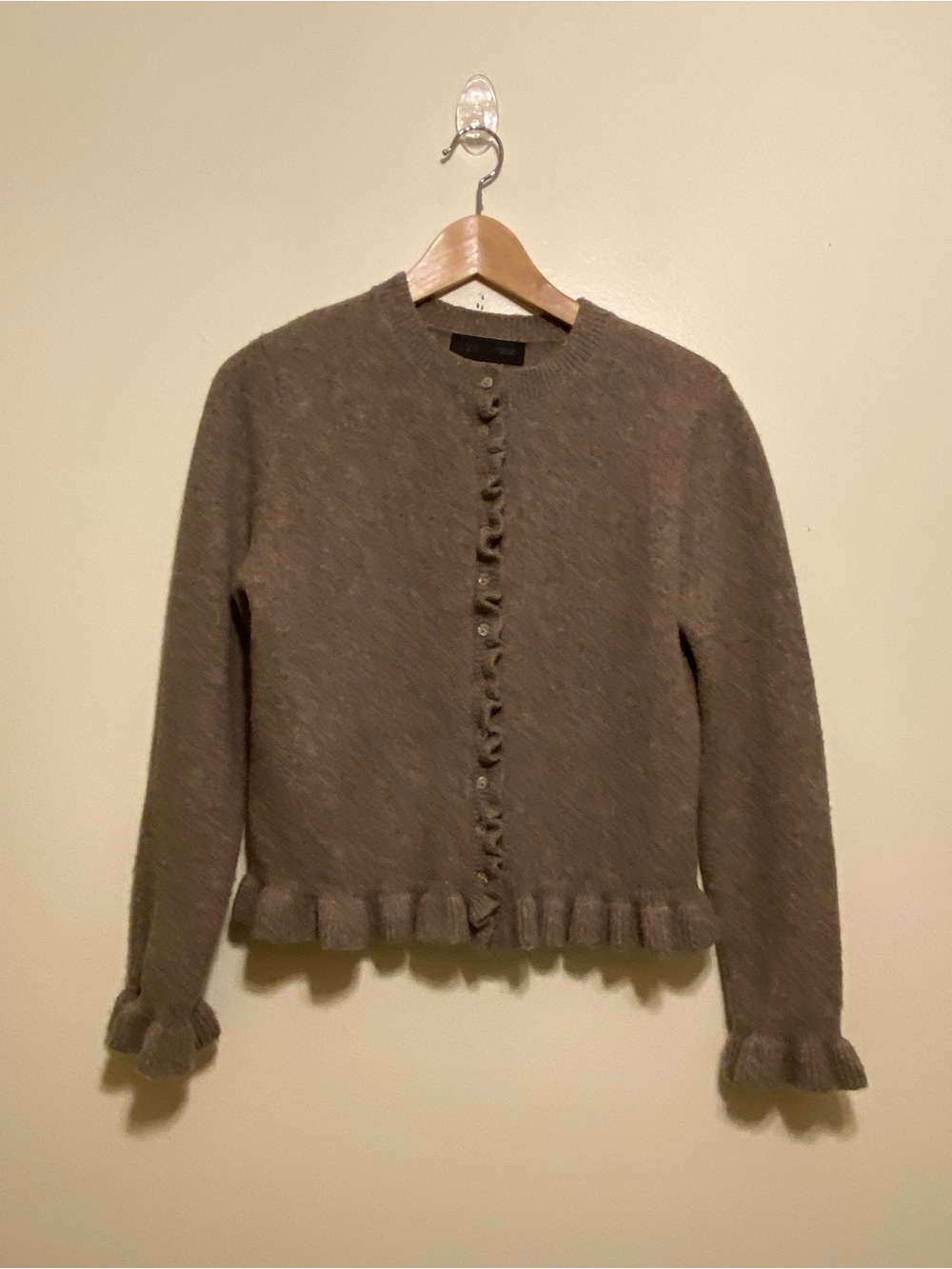 Zara Brown Ruffle-Trim Button Cardigan. Size M